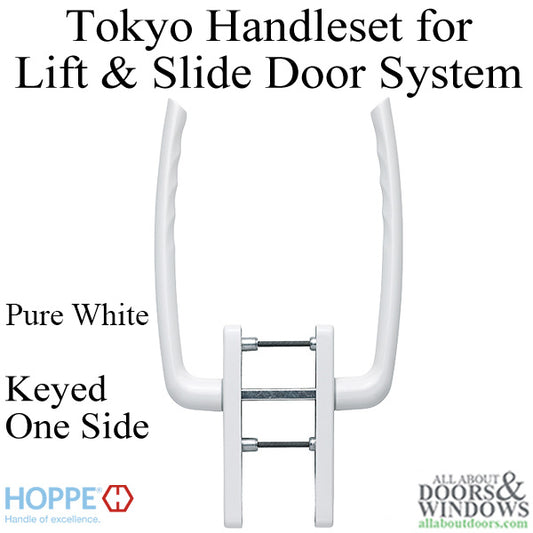 Tokyo Handleset for Active Lift and Slide Door System, Keyed One Side - Pure White