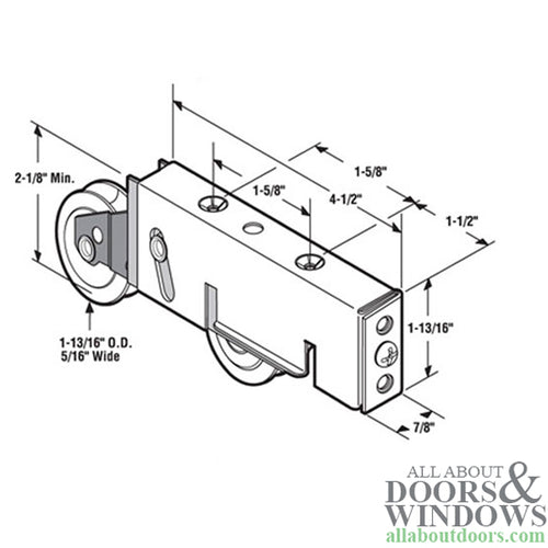 Tandem Roller Assembly - Sliding Patio Door, Steel Ball Bearing - Tandem Roller Assembly - Sliding Patio Door, Steel Ball Bearing