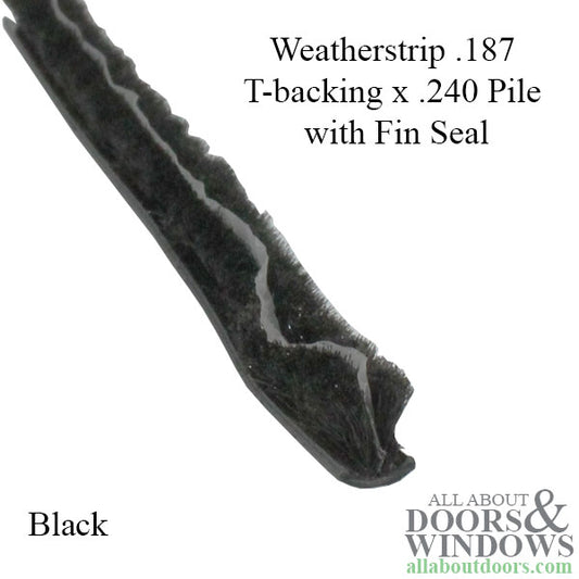 Weatherstrip .187 T-backing x .240 Pile with Fin Seal