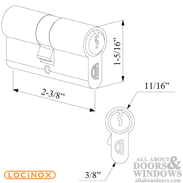 Locinox Double Cylinder Keyed on Both Sides 60mm Length - Locinox Double Cylinder Keyed on Both Sides 60mm Length