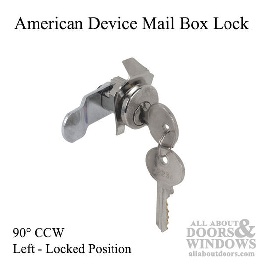 American Device Mail Box Lock - 90° CCW, Nickel, Locked Left