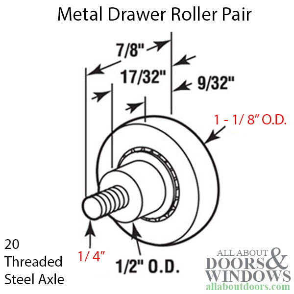 Roller Only - Metal Drawer - Threaded Axle - 2 Pack - Roller Only - Metal Drawer - Threaded Axle - 2 Pack