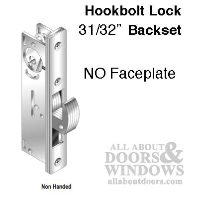 Hookbolt Lock, 31/32 Inch Backset, No Face plate Sliding or Hinged door