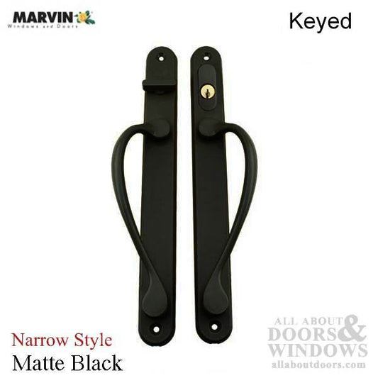 Marvin Narrow Traditional, Keyed Sliding Patio Door Handle - Matte Black