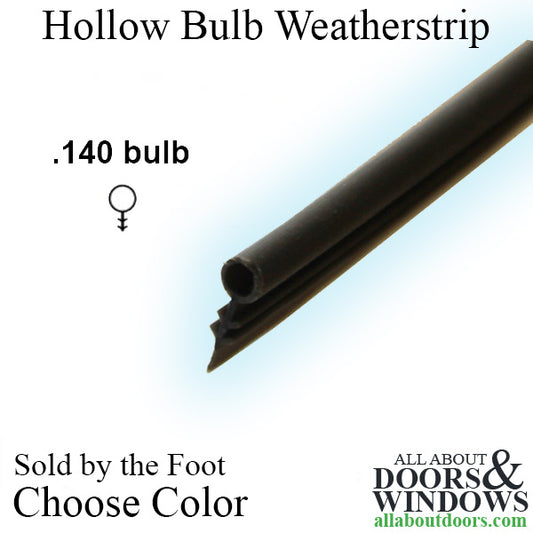 Hollow Bulb Weatherstrip, .140" Diameter Kerf Type - Choose Color