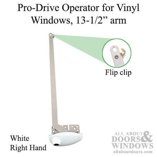 Roto 13-1/2" Single Arm Pro Drive, RH  Vinyl Window Application - White