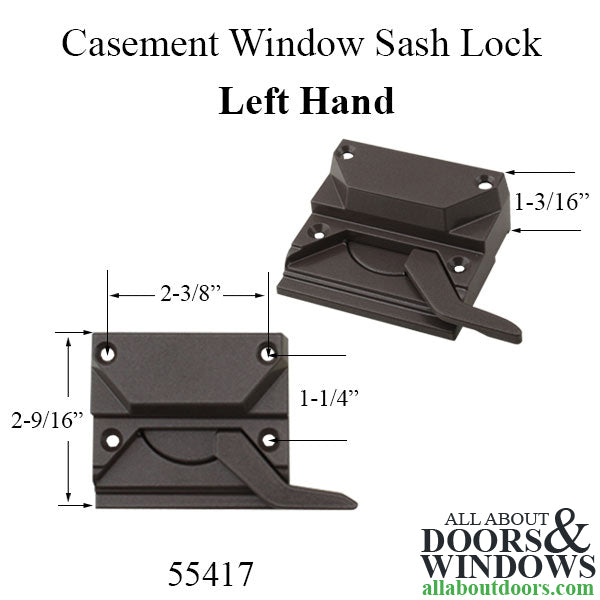 Weather Shield Casement Window Sash Lock, 4 Screw holes, 2-3/8 inch, Left hand - Choose Color - Weather Shield Casement Window Sash Lock, 4 Screw holes, 2-3/8 inch, Left hand - Choose Color