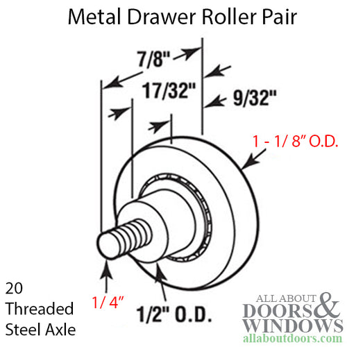 Roller Only - Metal Drawer - Threaded Axle - 2 Pack - Roller Only - Metal Drawer - Threaded Axle - 2 Pack