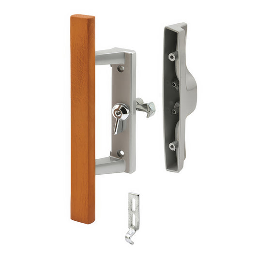 Sliding Patio Door Handle With Wood Handle 3 15/16 Inch Hole Center Aluminum Handleset