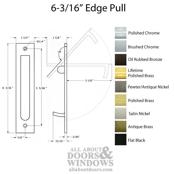 6-3/16'' Edge Pull, Heavy Duty, Solid Brass - Choose Finish - 6-3/16'' Edge Pull, Heavy Duty, Solid Brass - Choose Finish