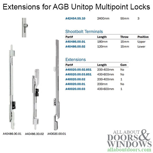 16mm AGB Unitop Multipoint Lock 50/92 with 3 Roller Cams Stainless Steel - 16mm AGB Unitop Multipoint Lock 50/92 with 3 Roller Cams Stainless Steel