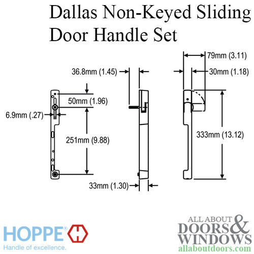 Dallas Non-Keyed Sliding Door handle set, HLS9000 gears RH 1-3/4