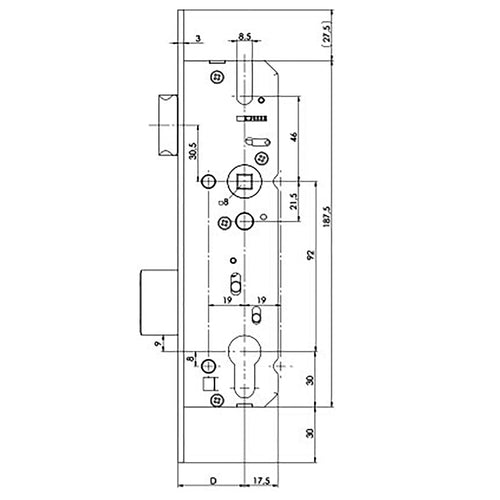 KFV Single Point Mortise Lock 35mm Backset for Steel and UPVC Doors Stainless Steel - KFV Single Point Mortise Lock 35mm Backset for Steel and UPVC Doors Stainless Steel