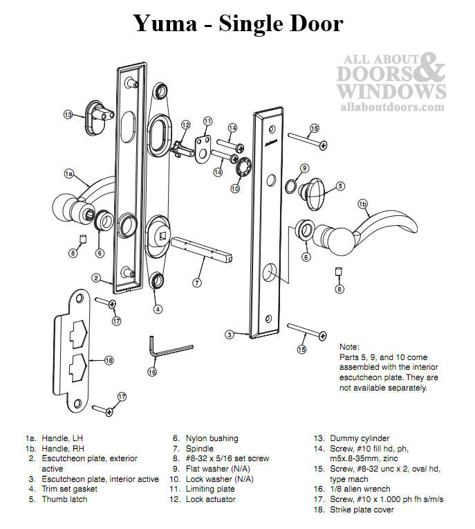 Andersen Yuma Single Door Hardware Kit - Active, Non-Keyed - Distressed Nickel - Andersen Yuma Single Door Hardware Kit - Active, Non-Keyed - Distressed Nickel