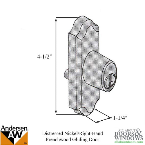Andersen Window - Frenchwood Gliding Door - Lock Assembly, Encino - RH - Distressed Nickel - Andersen Window - Frenchwood Gliding Door - Lock Assembly, Encino - RH - Distressed Nickel