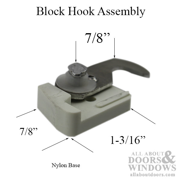 Block Hook Assembly Nylon Base with Aluminum Hook Sold in Sets - Block Hook Assembly Nylon Base with Aluminum Hook Sold in Sets