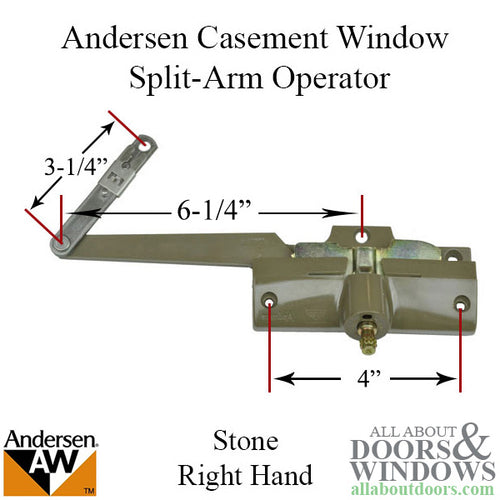 Andersen Split Arm Operator Right Hand with Bracket Right Hand Stone For Casement Windows From 1982-1995 - Andersen Split Arm Operator Right Hand with Bracket Right Hand Stone For Casement Windows From 1982-1995