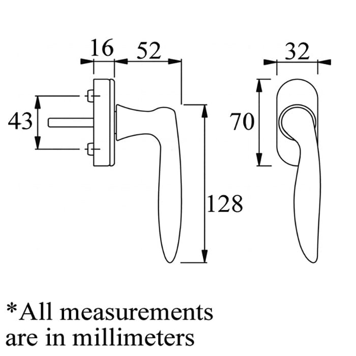 Toronto Handle for Tilt & Turn Windows - Solid Brass - Resista Satin Nickel, Left Hand - Toronto Handle for Tilt & Turn Windows - Solid Brass - Resista Satin Nickel, Left Hand