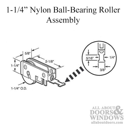 Mirror Door Roller Assembly - 1-1/4 Inch Nylon Wheel - Mirror Door Roller Assembly - 1-1/4 Inch Nylon Wheel