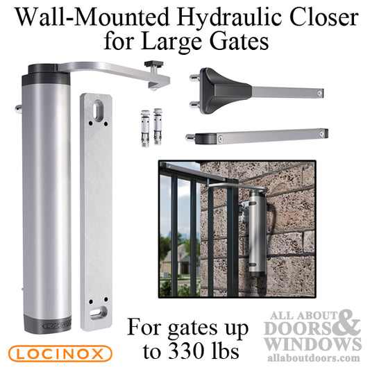Locinox Wall-Mounted Verticlose-2 Hydraulic Gate Closer for Large Gates - Silver