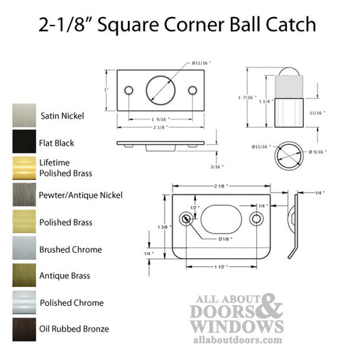 Square Corner Steel Ball Catch, 2-1/8 Inch x 1 Inch - Choose Your Finish - Square Corner Steel Ball Catch, 2-1/8 Inch x 1 Inch - Choose Your Finish