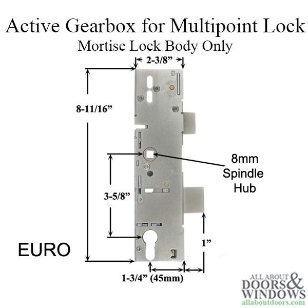 P1000 Active Gearbox, 45/92 Mortise Lock Case Body, Euro Version - P1000 Active Gearbox, 45/92 Mortise Lock Case Body, Euro Version