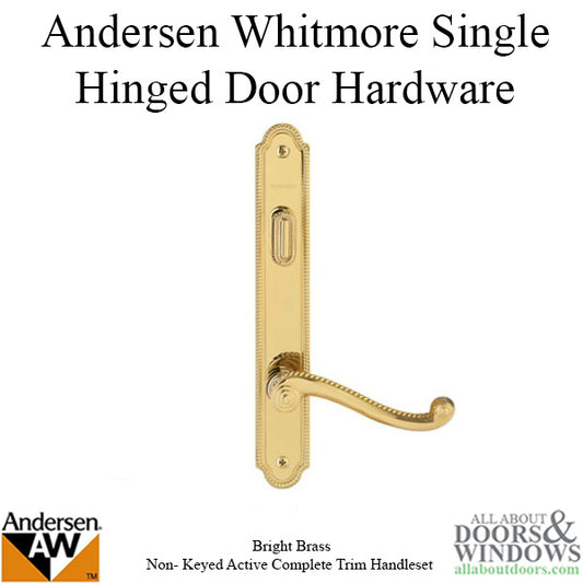 Hardware Kit, Single Door, Whitmore, Active Door - Bright Brass