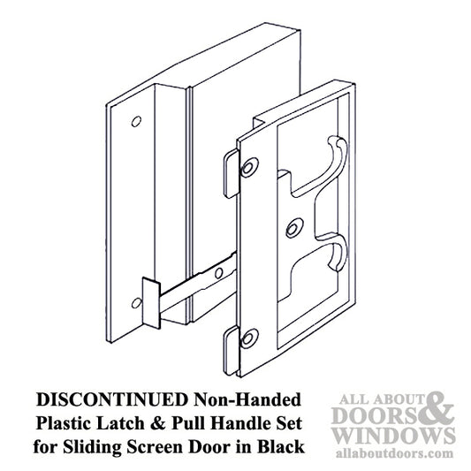 DISCONTINUED Non-Handed Plastic Latch & Pull Handle Set for Sliding Screen Door - Black