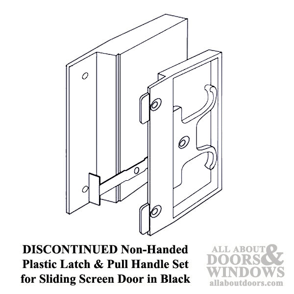 DISCONTINUED Non-Handed Plastic Latch & Pull Handle Set for Sliding Screen Door - Black - DISCONTINUED Non-Handed Plastic Latch & Pull Handle Set for Sliding Screen Door - Black