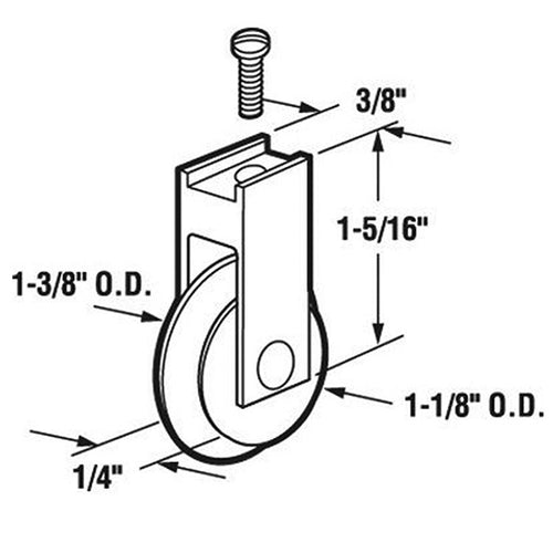 Roller Assembly with 1-1/8 Inch Nylon Roller for Sliding Screen Door - Roller Assembly with 1-1/8 Inch Nylon Roller for Sliding Screen Door