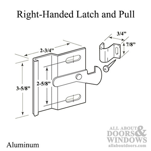 Right Hand Latch & Pull with Hook for Sliding Screen Door - Aluminum - Right Hand Latch & Pull with Hook for Sliding Screen Door - Aluminum