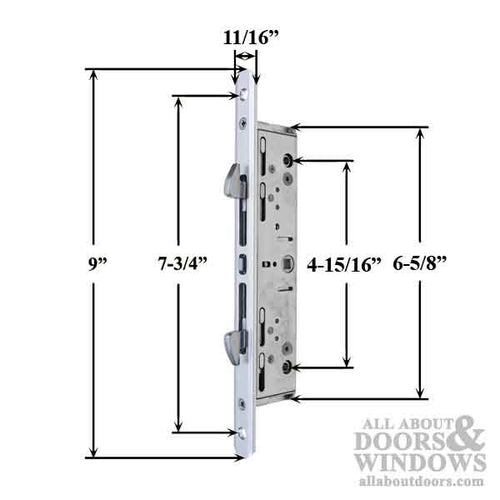 ROTO 2 Hook Mortise Lock  Sliding Door Mortise Lock With 2 Hook With 1.125 Inch  Backset - ROTO 2 Hook Mortise Lock  Sliding Door Mortise Lock With 2 Hook With 1.125 Inch  Backset
