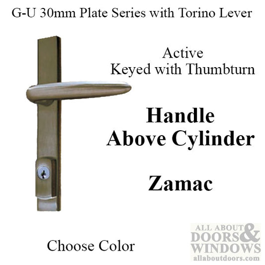 G-U Torino Handle & 30mm Plate, Zamac, Active, Key & Thumbturn (Handle Above Cylinder) Choose Color