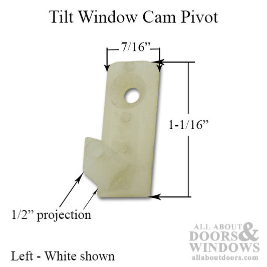 Tilt Window Cam Pivot, Triangular Projection, White - Left