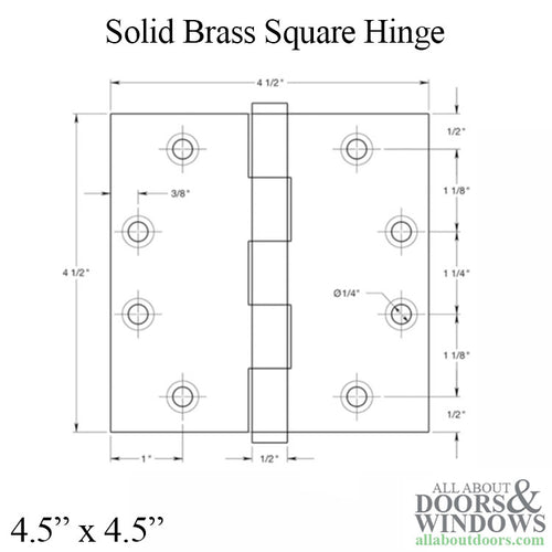 4.5 x 4.5 Solid Brass Hinges, Square - 4.5 x 4.5 Solid Brass Hinges, Square