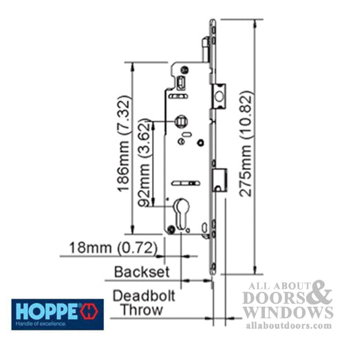 Hoppe Mortise Single Point Lock - 14mm Deadbolt Throw, 16mm Faceplate, 45/92 Gear - Hoppe Mortise Single Point Lock - 14mm Deadbolt Throw, 16mm Faceplate, 45/92 Gear