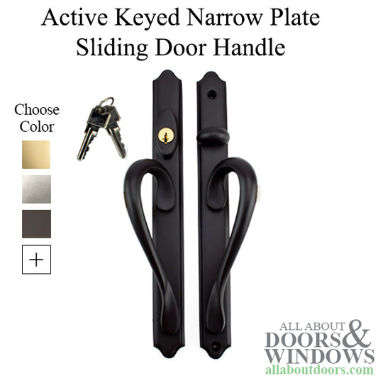 Non-Handed Active Keyed Narrow Plate Sliding Door Handle - Choose Color