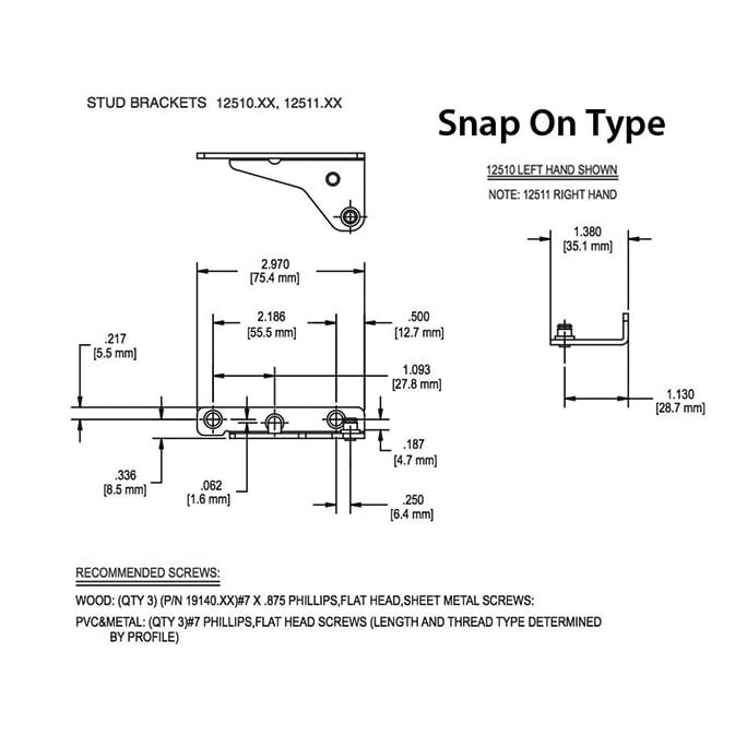 Stud  Bracket, Snap On Left Hand Truth Part # 12510 - Stud  Bracket, Snap On Left Hand Truth Part # 12510