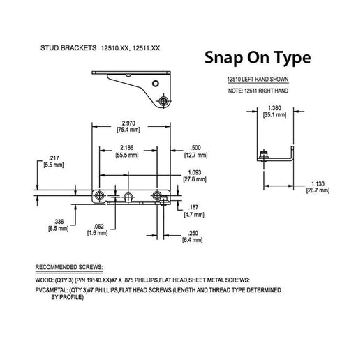 Stud  Bracket, Snap On Left Hand Truth Part # 12510 - Stud  Bracket, Snap On Left Hand Truth Part # 12510