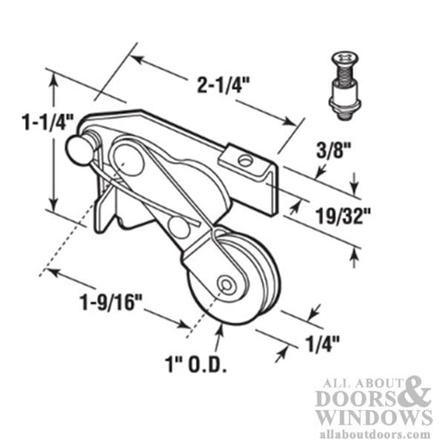 Spring Loaded Roller Assembly with 1 Inch Steel Wheel for Sliding Screen Door - Spring Loaded Roller Assembly with 1 Inch Steel Wheel for Sliding Screen Door