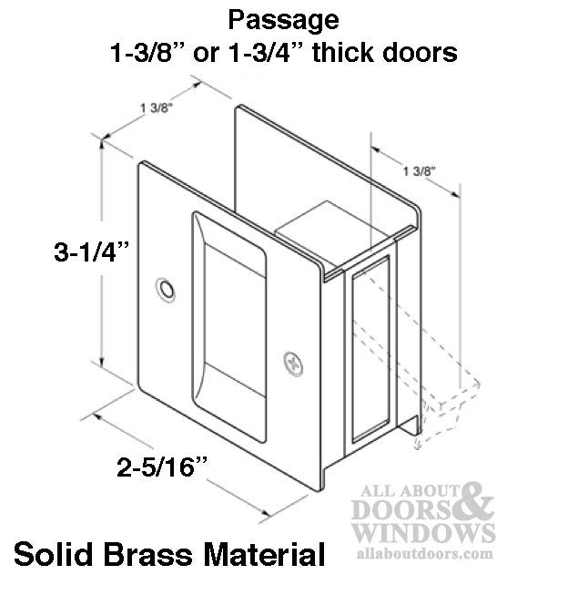 Pocket Door Pull, Passage 3-1/4 x 2-1/4 - Choose Finish - Pocket Door Pull, Passage 3-1/4 x 2-1/4 - Choose Finish