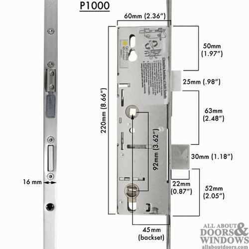 16mm P1000 Upper/Lower Shootbolt 45/92 Active Assembly, Adjustable Handle Height - 16mm P1000 Upper/Lower Shootbolt 45/92 Active Assembly, Adjustable Handle Height