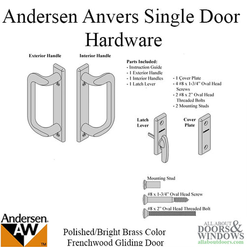 Andersen Frenchwood Gliding Door Trim Hardware, Anvers 2 Panel Interior and Exterior - Bright Brass - Andersen Frenchwood Gliding Door Trim Hardware, Anvers 2 Panel Interior and Exterior - Bright Brass