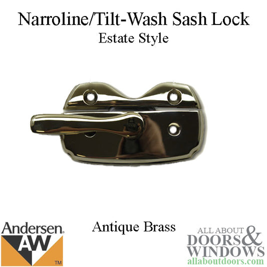 Andersen Narroline/Tilt-Wash Sash Lock, Estate Style - Antique Brass