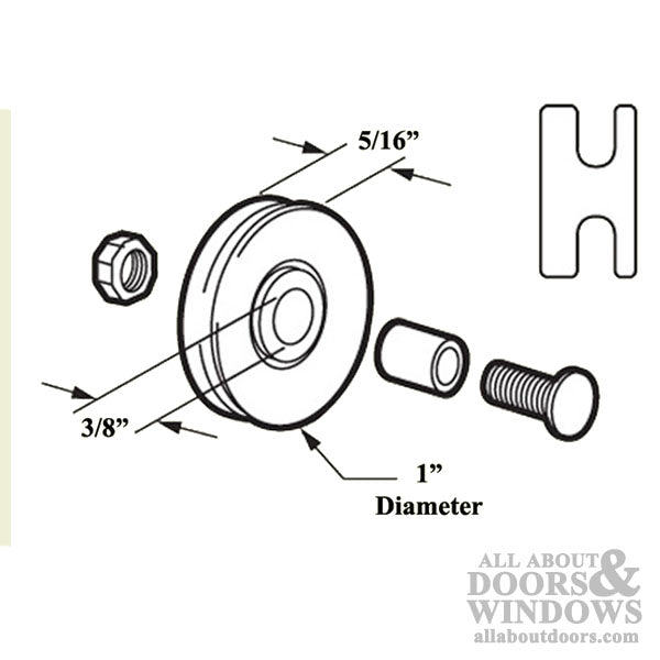 Bottom Mount Roller Assembly with 1 Inch Nylon Wheel Diameter for Sliding Screen Doors - Bottom Mount Roller Assembly with 1 Inch Nylon Wheel Diameter for Sliding Screen Doors