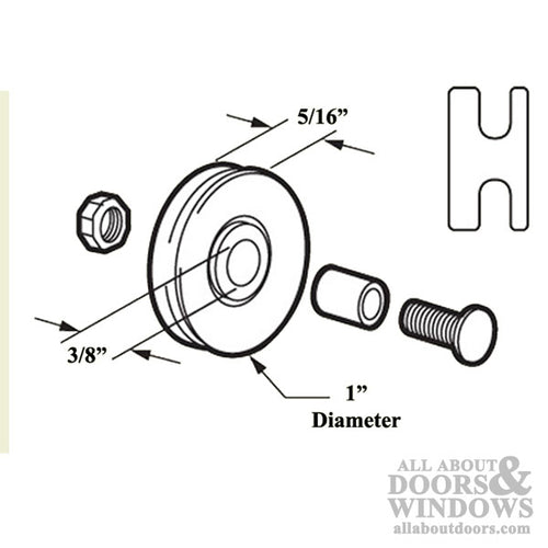Bottom Mount Roller Assembly with 1 Inch Nylon Wheel Diameter for Sliding Screen Doors - Bottom Mount Roller Assembly with 1 Inch Nylon Wheel Diameter for Sliding Screen Doors