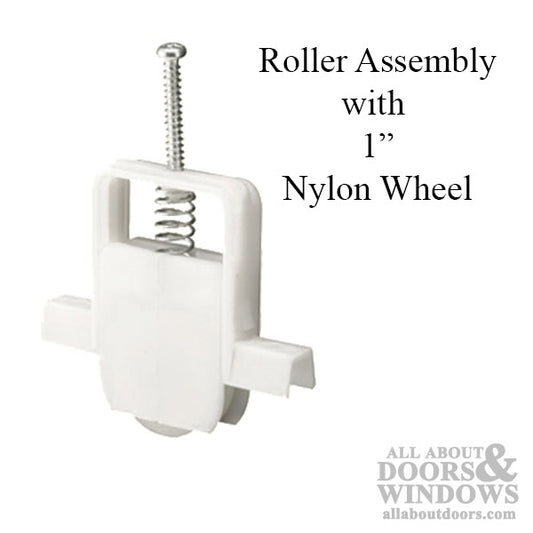 Roller Assembly with 1 Inch Nylon Wheel for Sliding Screen Door - White