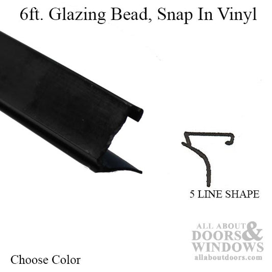 Glazing Bead, 5 line Shape, VINYL  - 6ft. - Choose Color