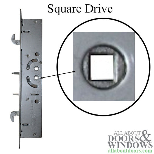 Sliding door Dual Point mortise lock, 2 hook, square drive