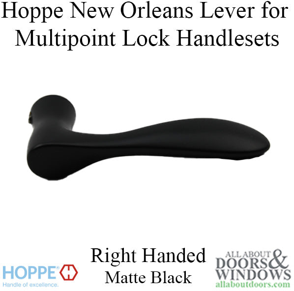 New Orleans Lever Handle for Right Handed Multipoint Lock Handlesets - Matte Black - New Orleans Lever Handle for Right Handed Multipoint Lock Handlesets - Matte Black